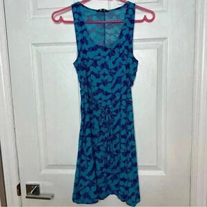 George Midi Dress Tie  Waist Blue Floral Size Medium